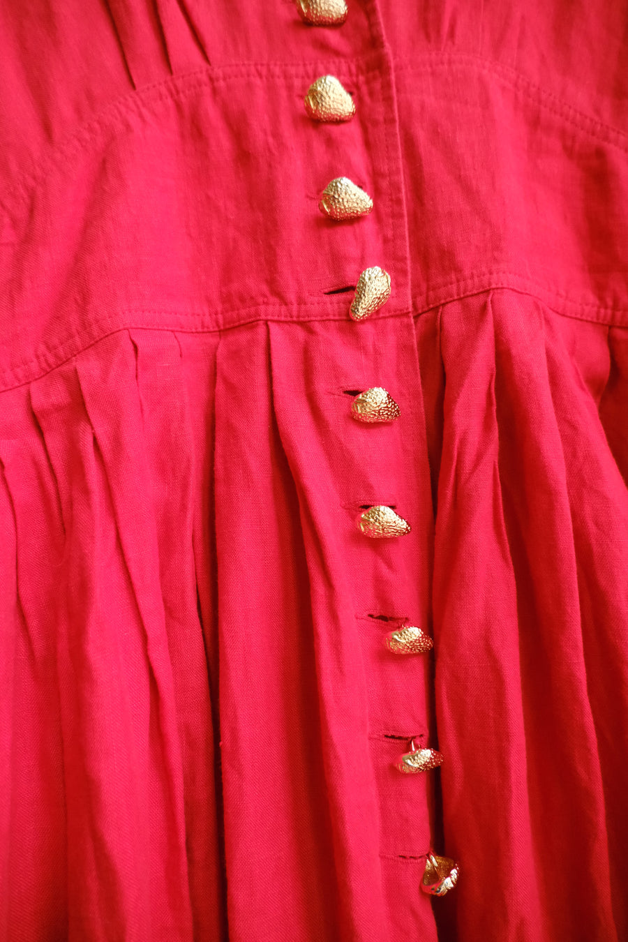 Red Linen Strawberry Dress - UK 14