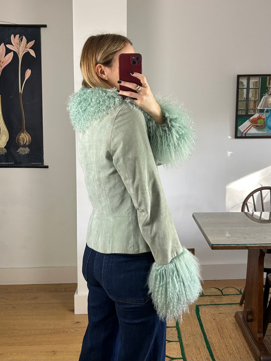 Green Mongolian Fur Jacket - S