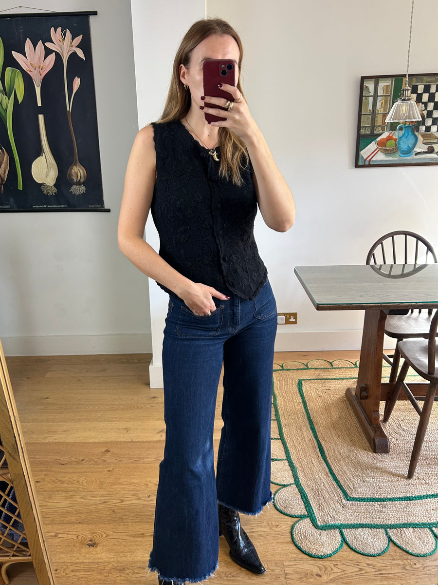Black Embroidered Wool Waistcoat - S