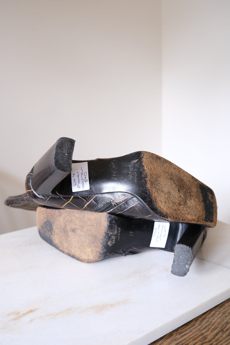 Croc-Effect Heeled Boots - UK 4