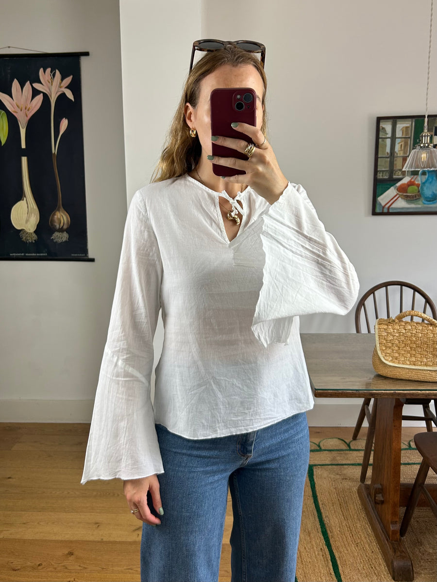 White Flared Sleeve Top - S