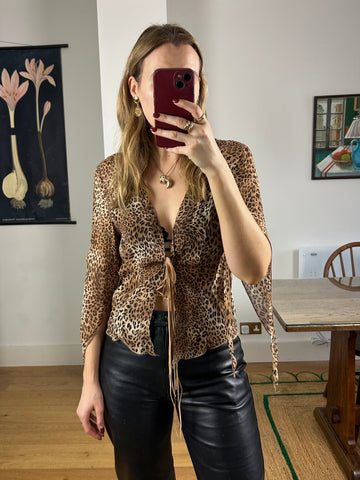 Leopard Tie Front Top - S/M
