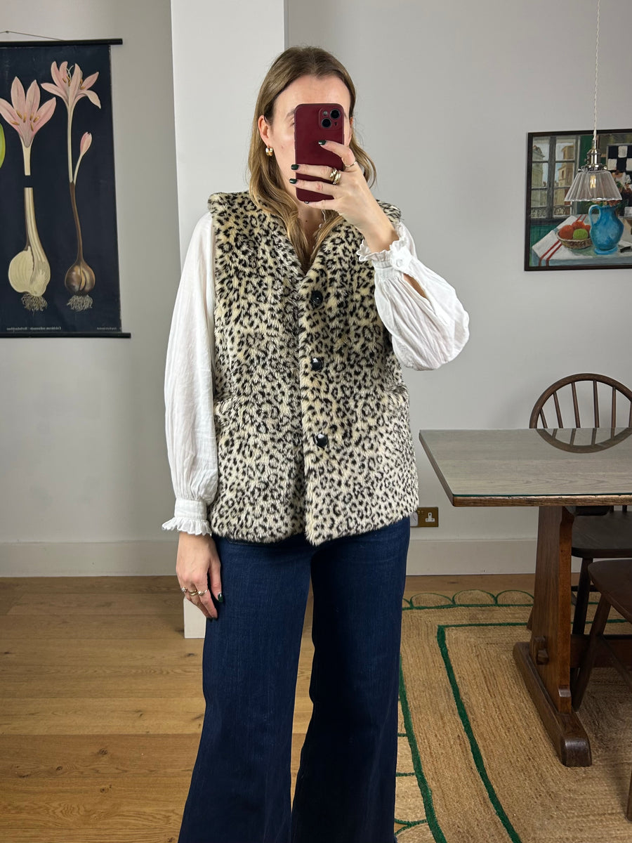 Leopard Faux Fur Gilet - M