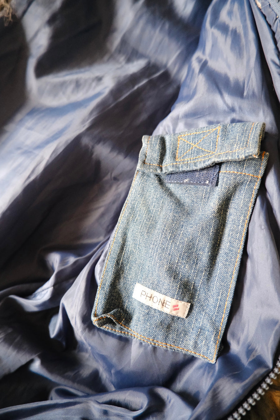 Denim Mongolian Fur Coat - M