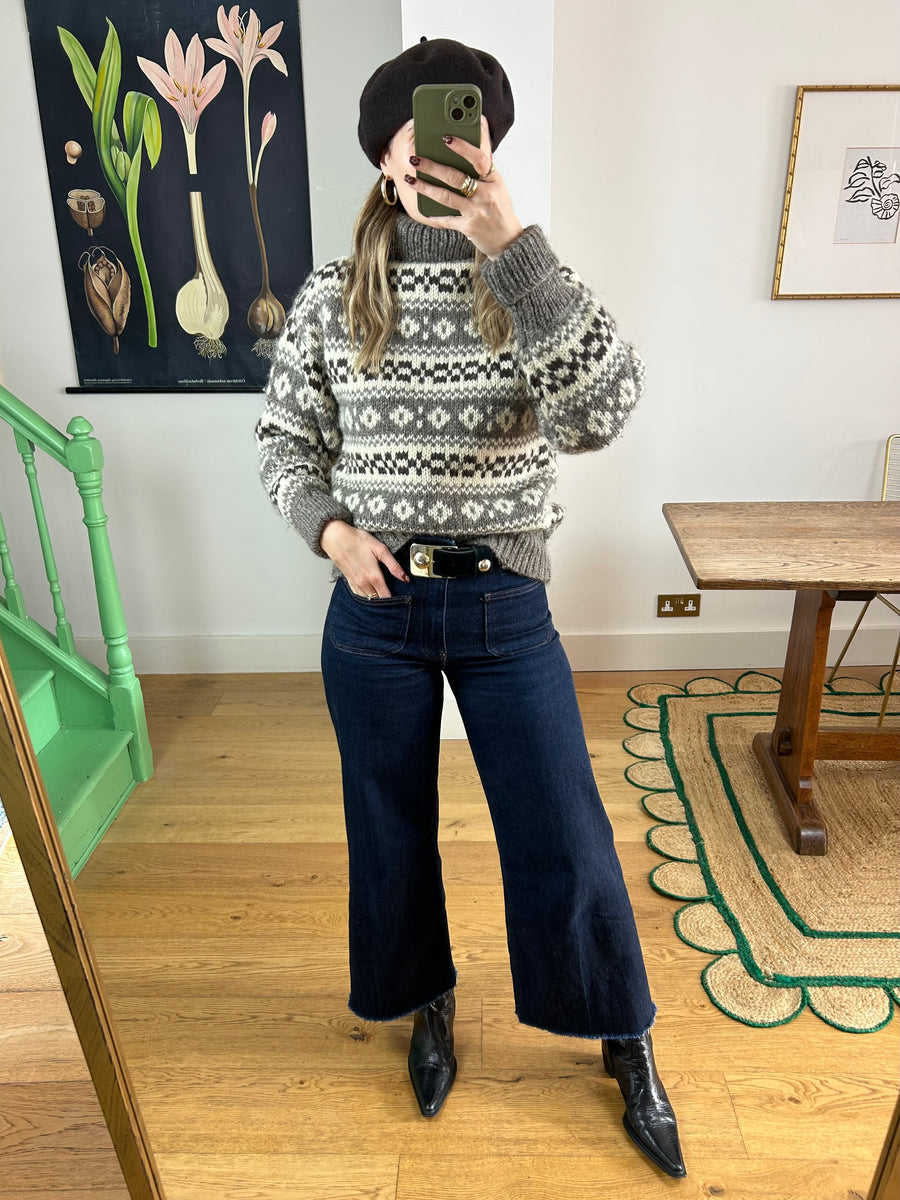 Wool Roll Neck Icelandic Jumper - M