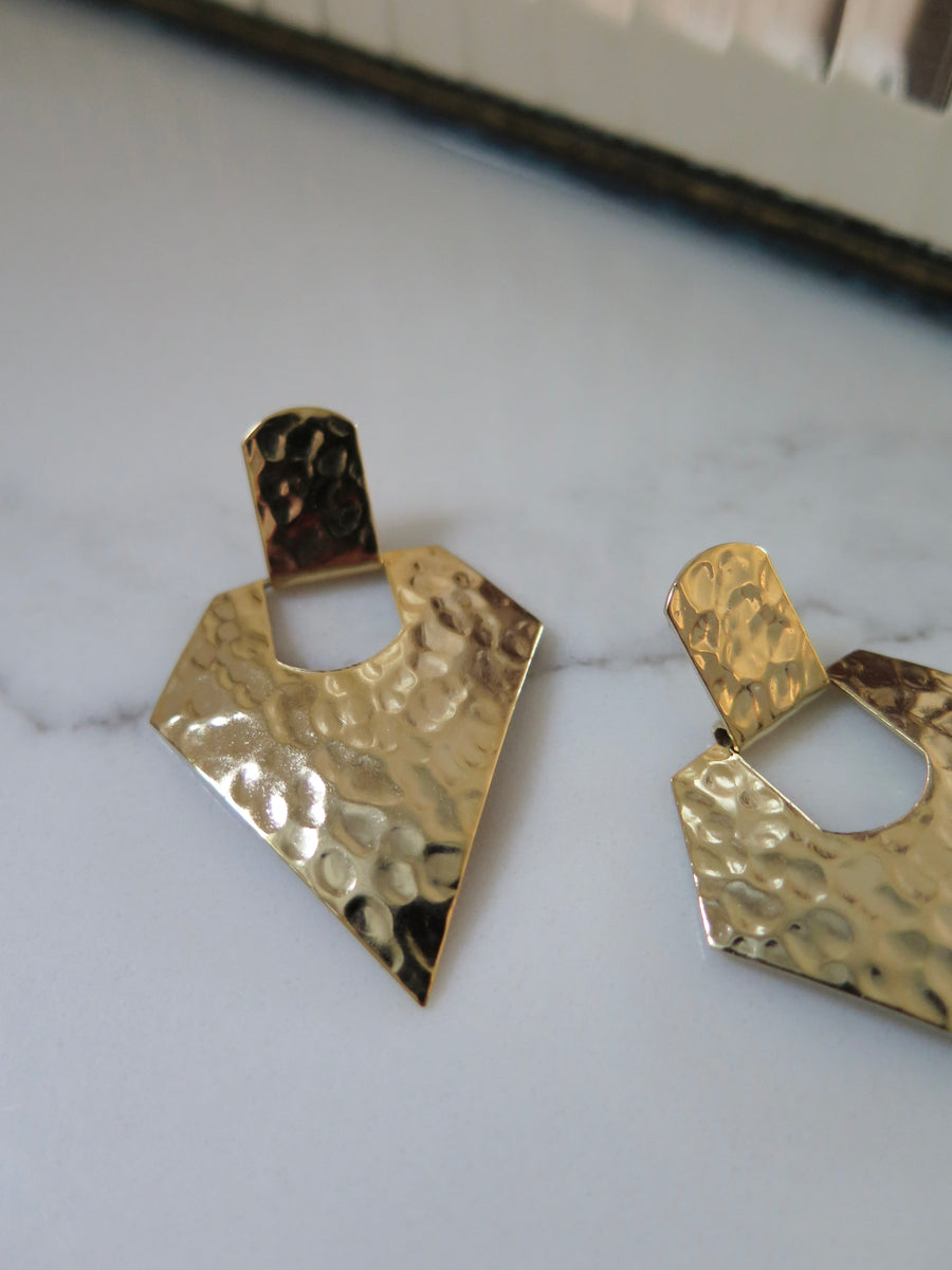 Gold Plated Hammered Statement Earrings