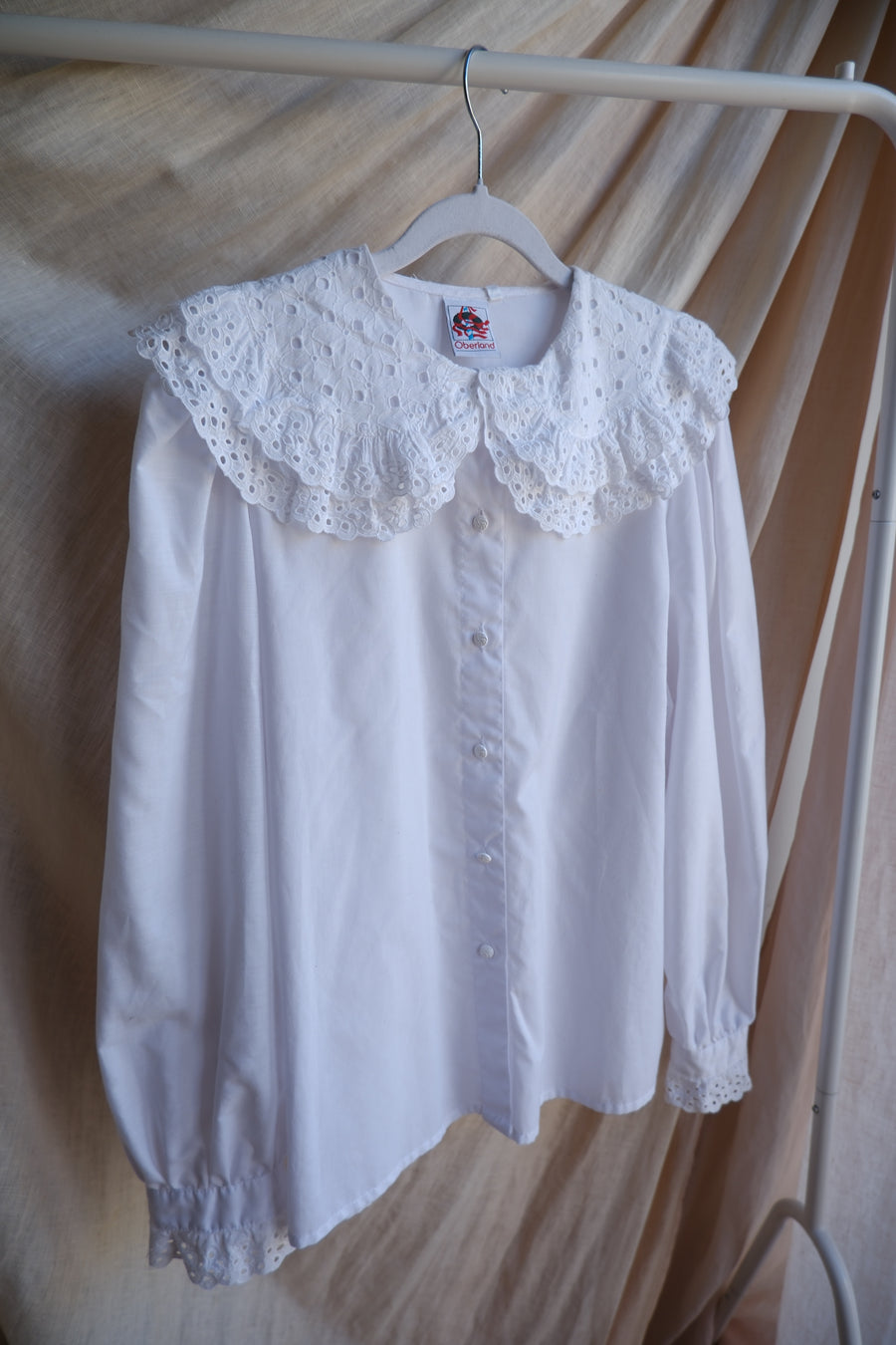 White Oversized Collar Blouse - M
