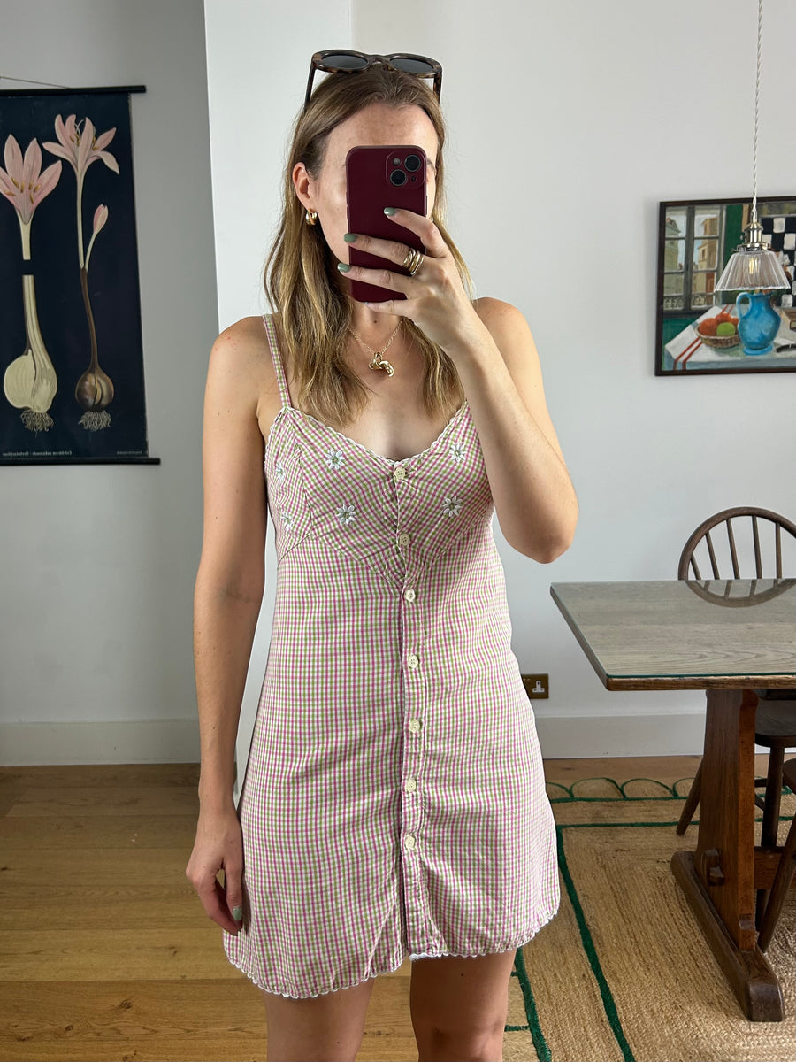 Pink & Green Gingham Dress - UK 10