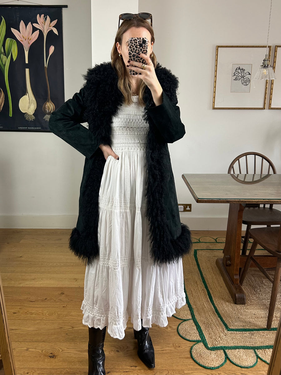Mongolian Fur Suede Coat - S