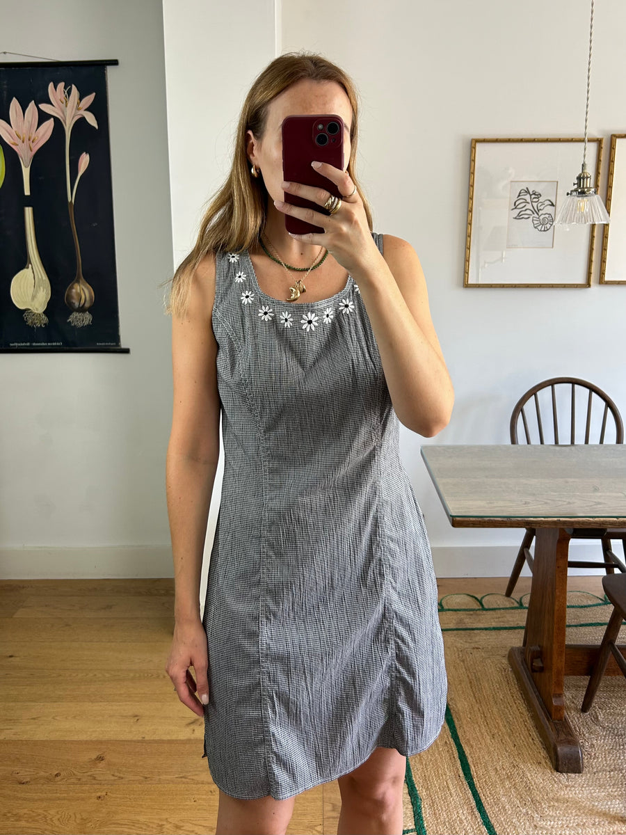 Gingham Embroidered Floral Dress - UK 10/12