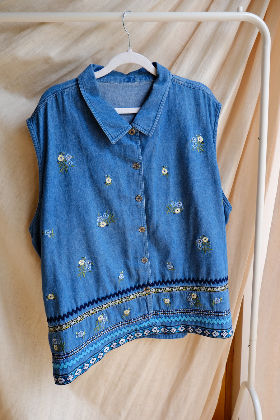 Embroidered Denim Waistcoat - XXL