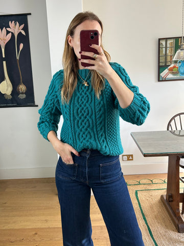 Green Cable Knit Jumper - S