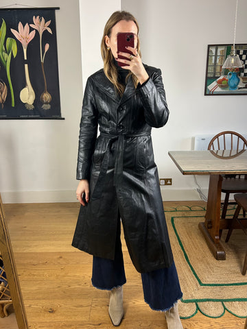 Black Leather Trench Coat - S