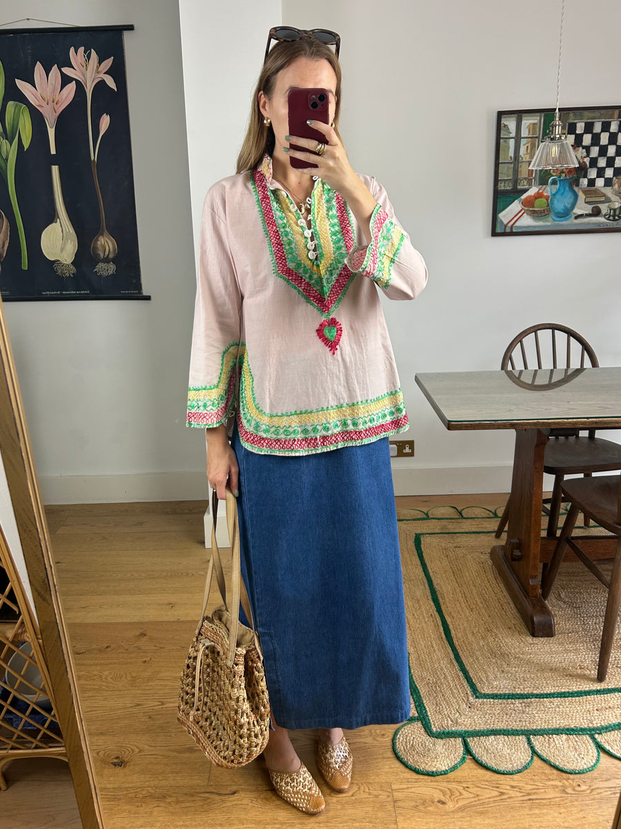 Pink Embroidered Tunic - M