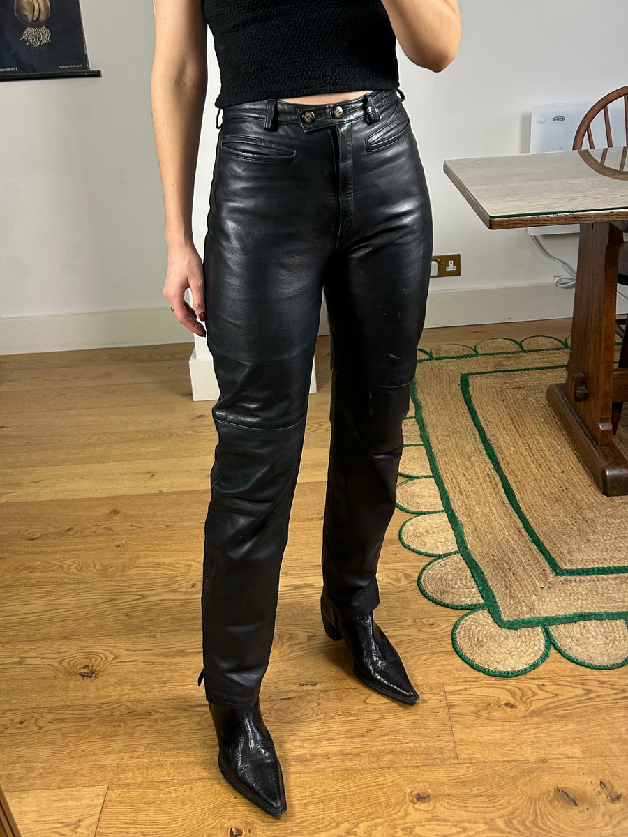 High Waisted Leather Trousers - UK 12