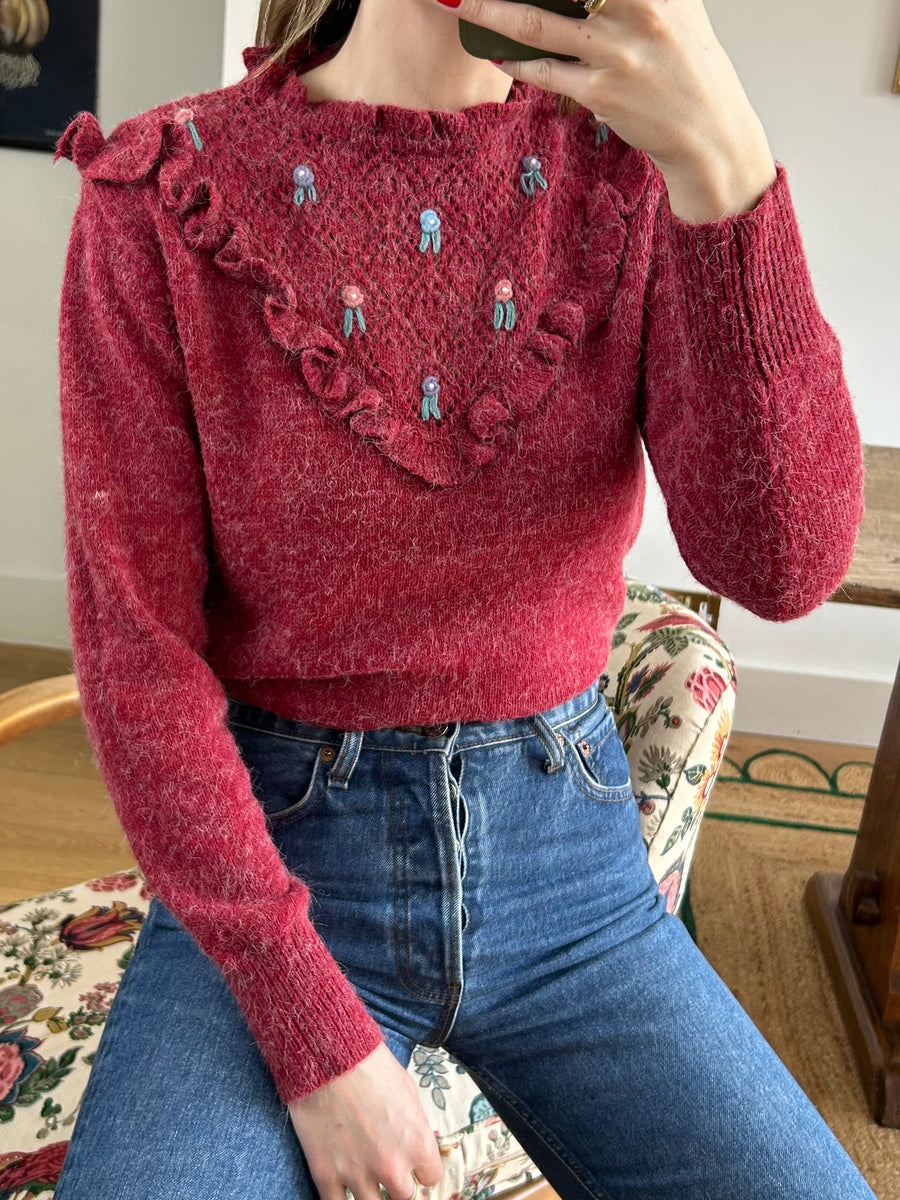 Purple Embroidered Floral Jumper - S/M
