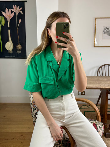 Green Double-Breasted Blouse - M