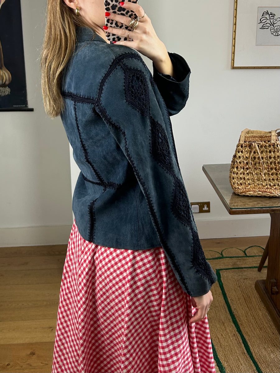 Navy Suede & Crochet Jacket - S