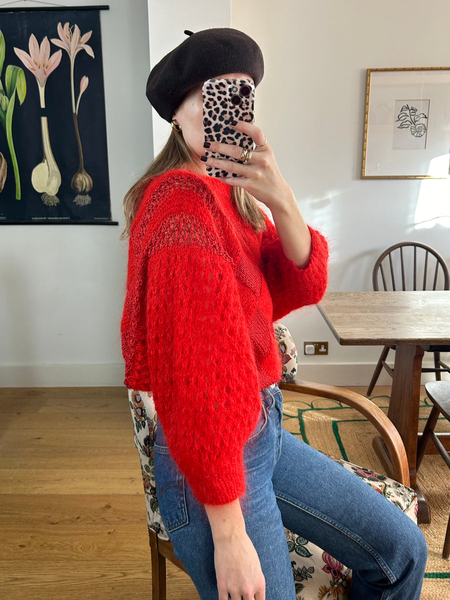 Red Contrast Knit Jumper - S/M