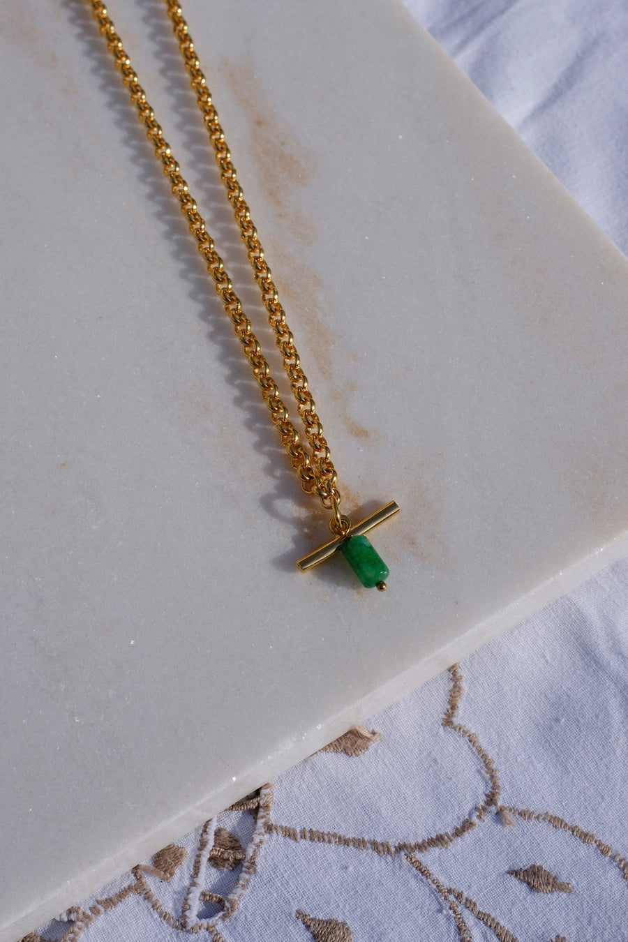 T-Bar Green Stone Necklace