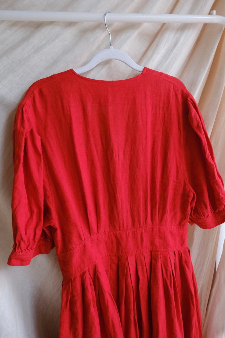 Red Linen Strawberry Dress - UK 14