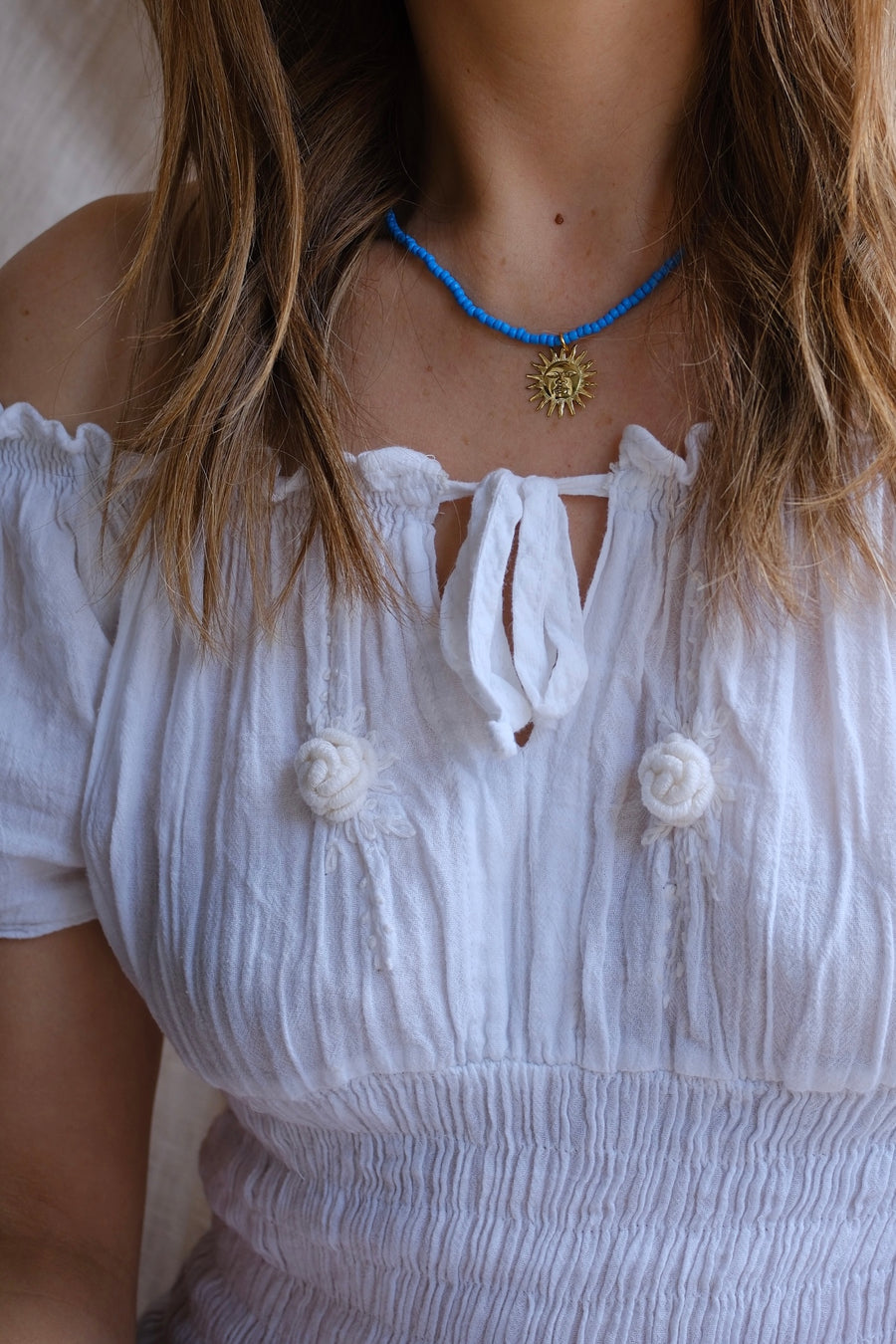 Blue Beaded Sun Necklace