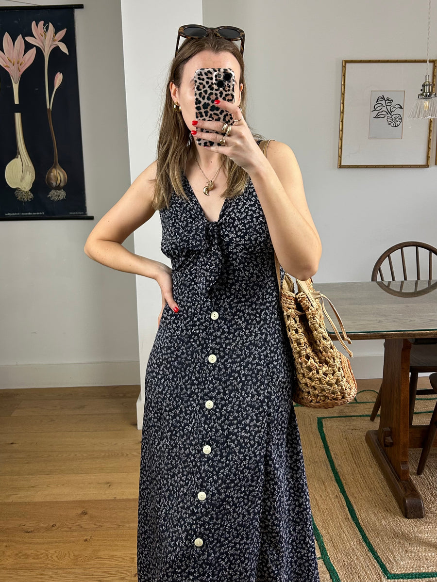 Navy Floral Knotted Dress - UK 12/14
