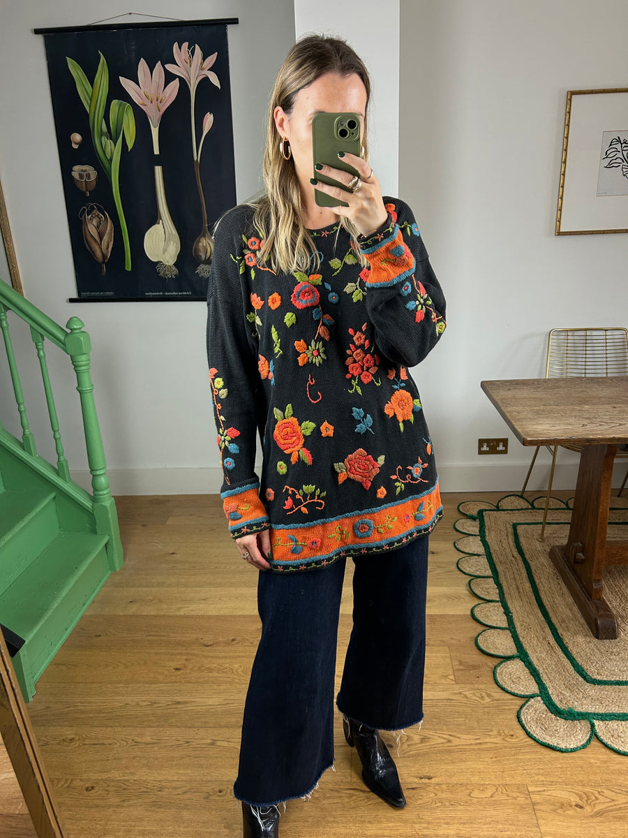 Embroidered Floral Jumper - M