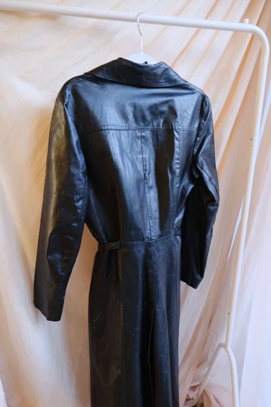 Black Leather Trench Coat - S