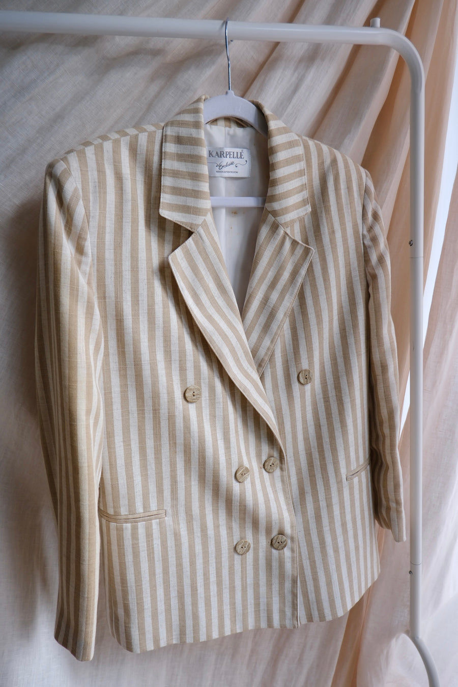 Beige Striped Blazer - M