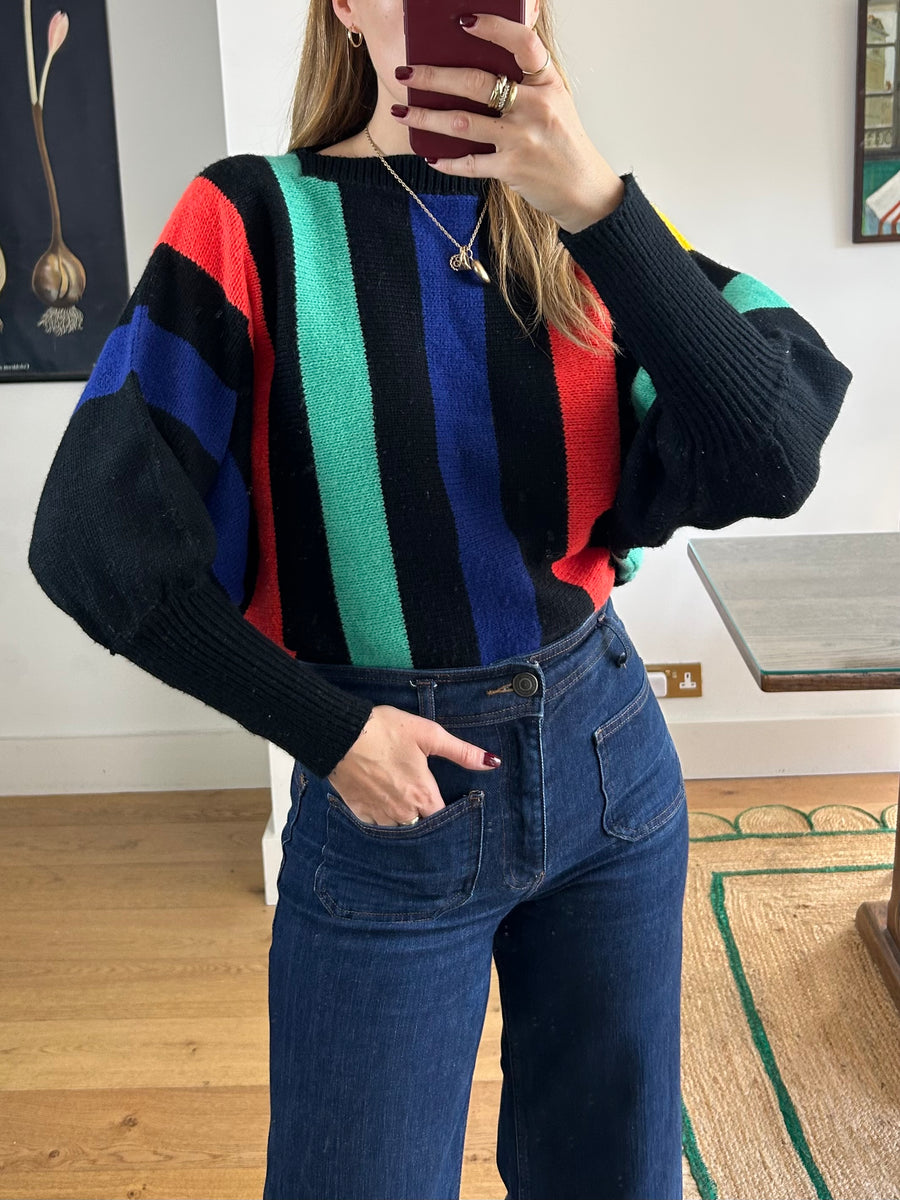 Striped Batwing Jumper - M