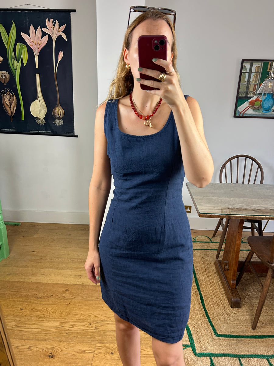 Navy Linen Dress - UK 12
