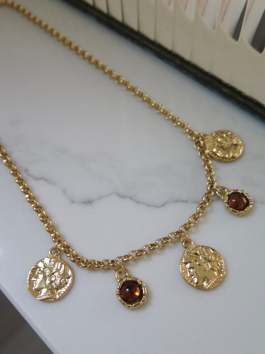 Gold Plated Coin Charm Necklace - 19