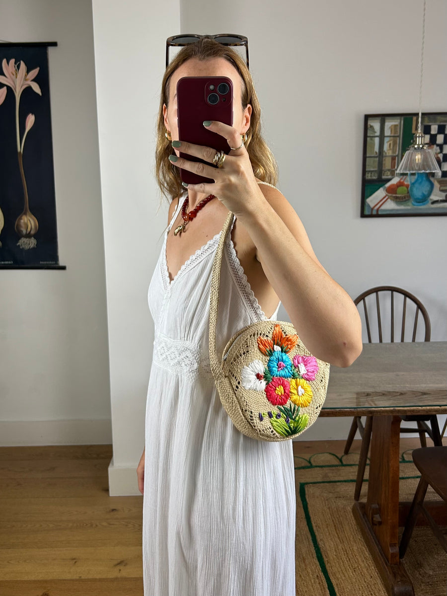 Embroidered Straw Bag