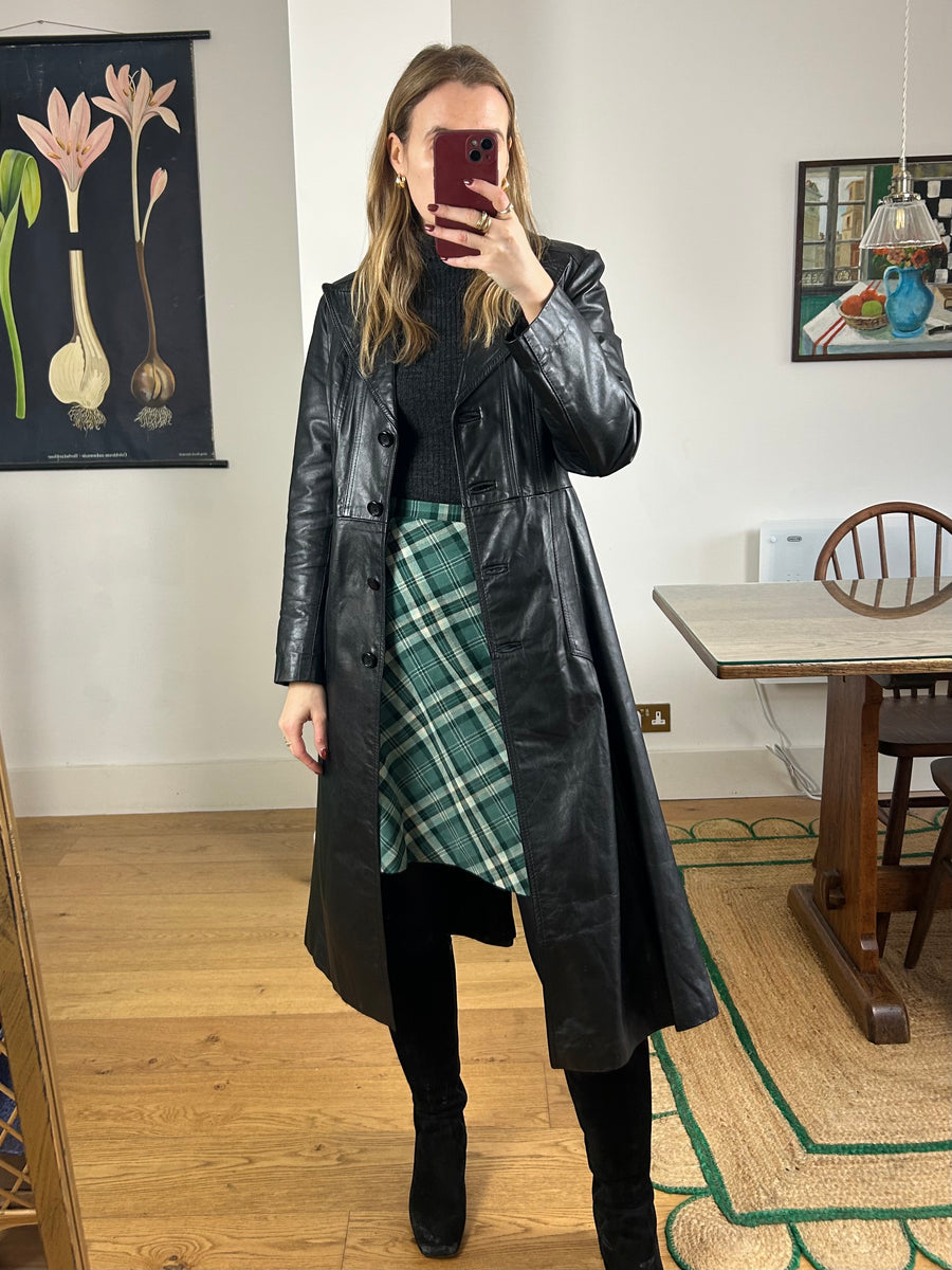 Black Leather Trench Coat - S