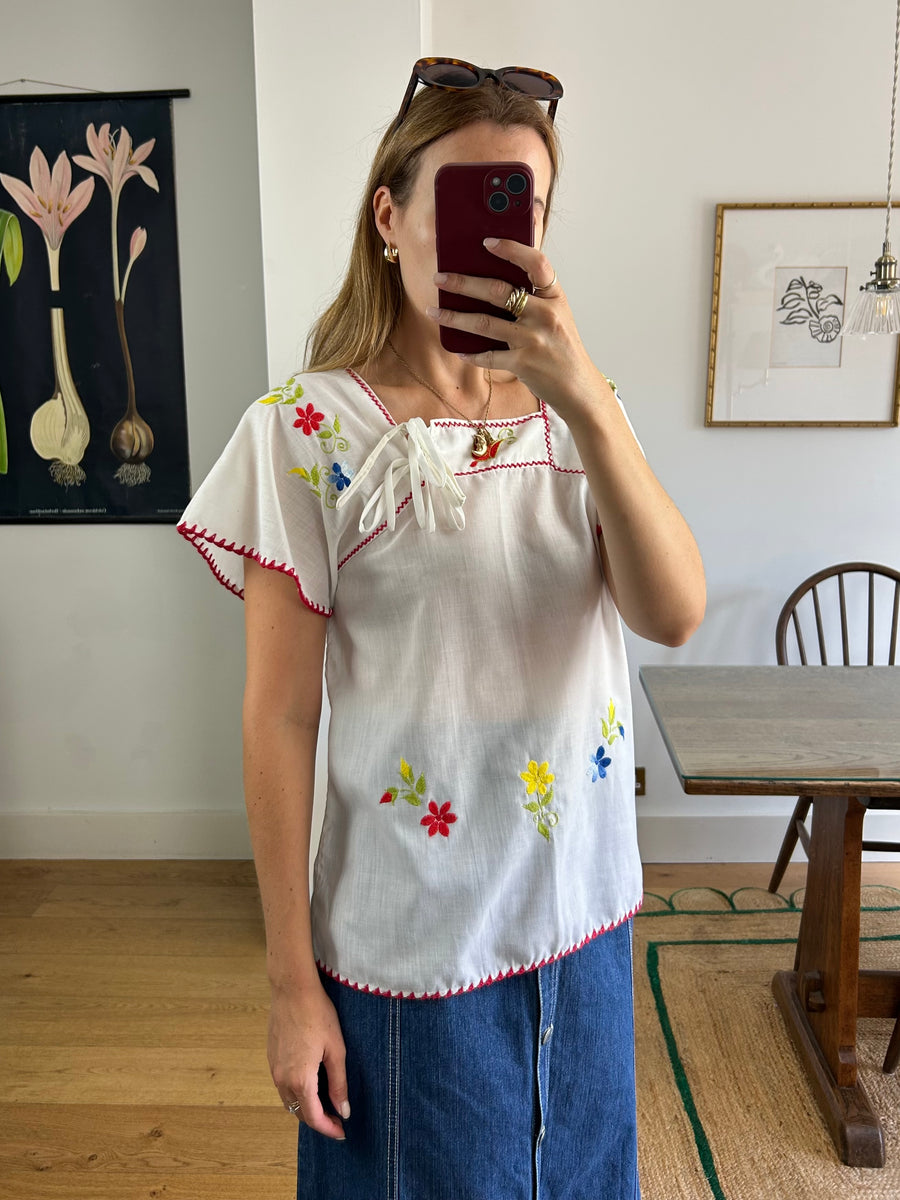 Embroidered Smock Top - S