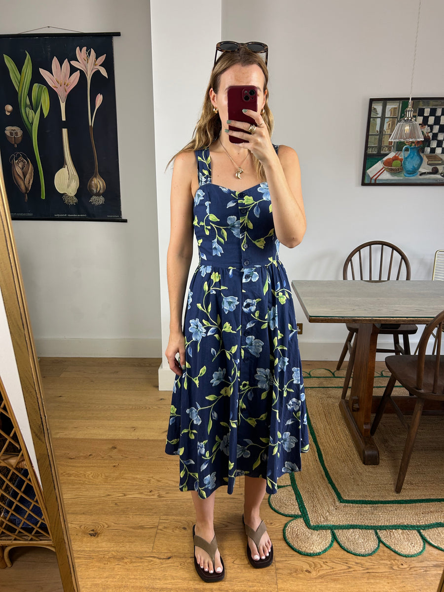 Navy Floral Dress - UK 8/10