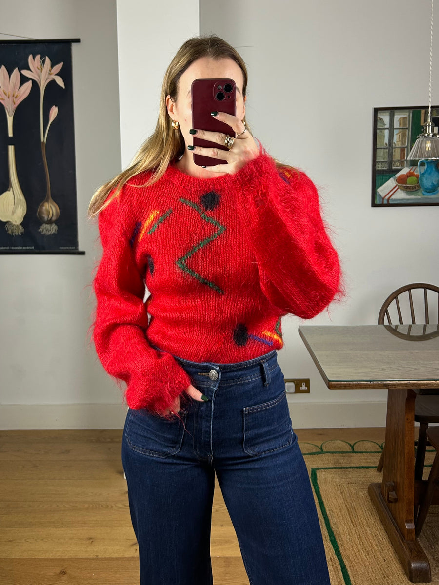 Red Mohair Jumper - S