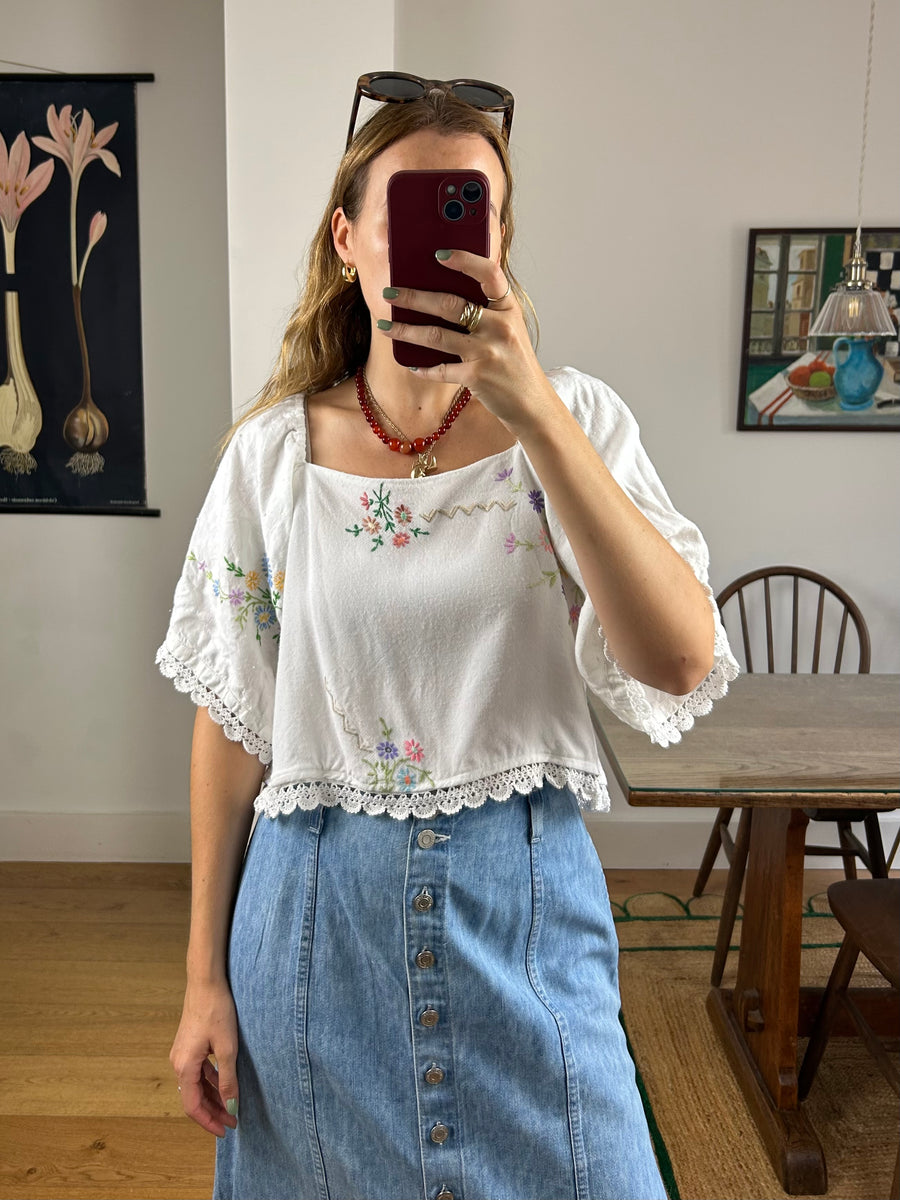 Reworked Embroidered Top - S/M