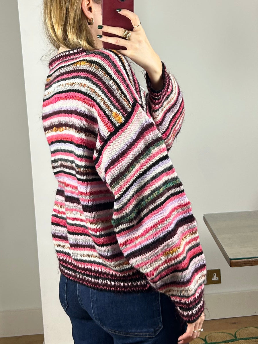 Stripe & Floral Jumper - M