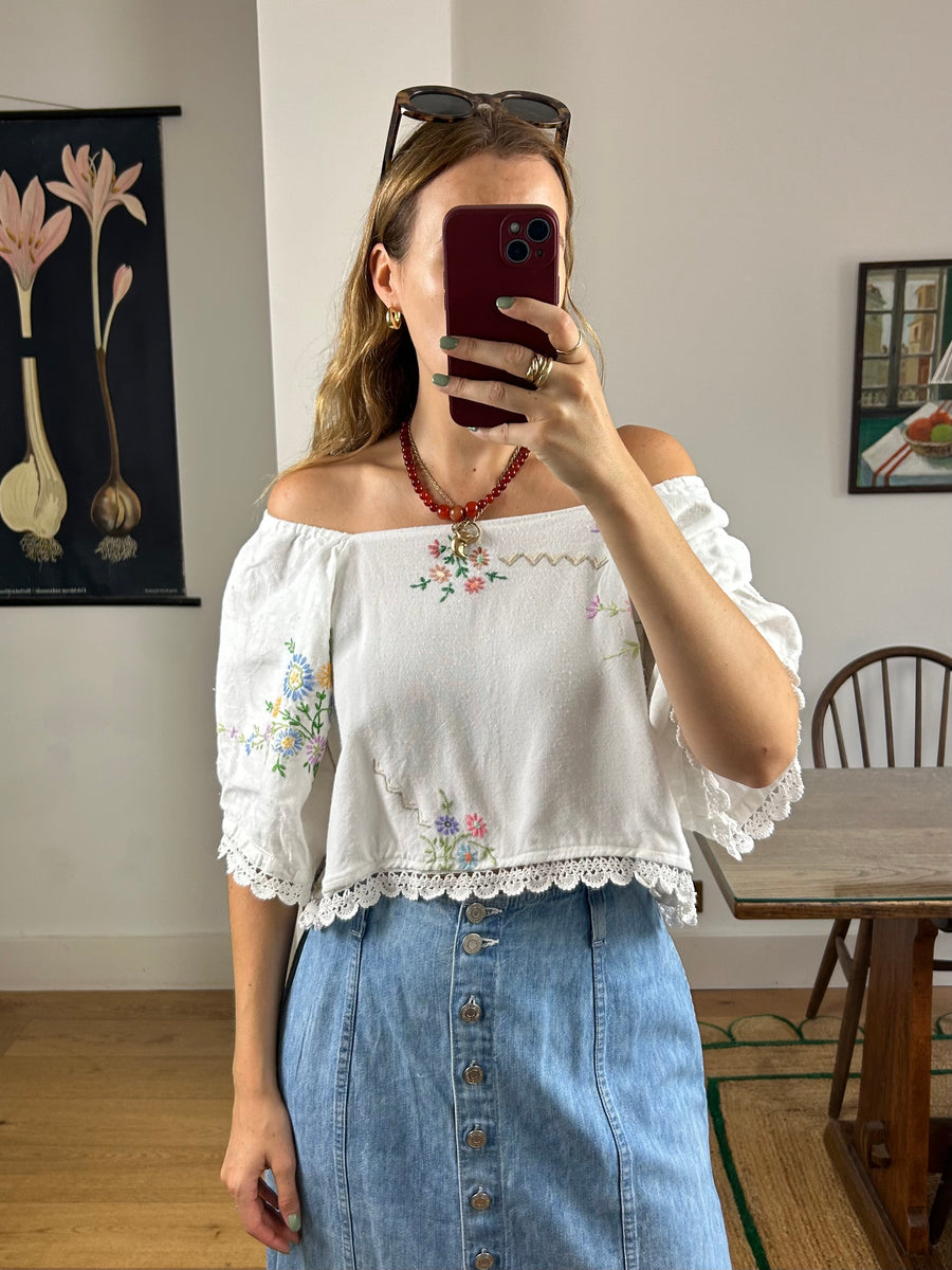 Reworked Embroidered Top - S/M