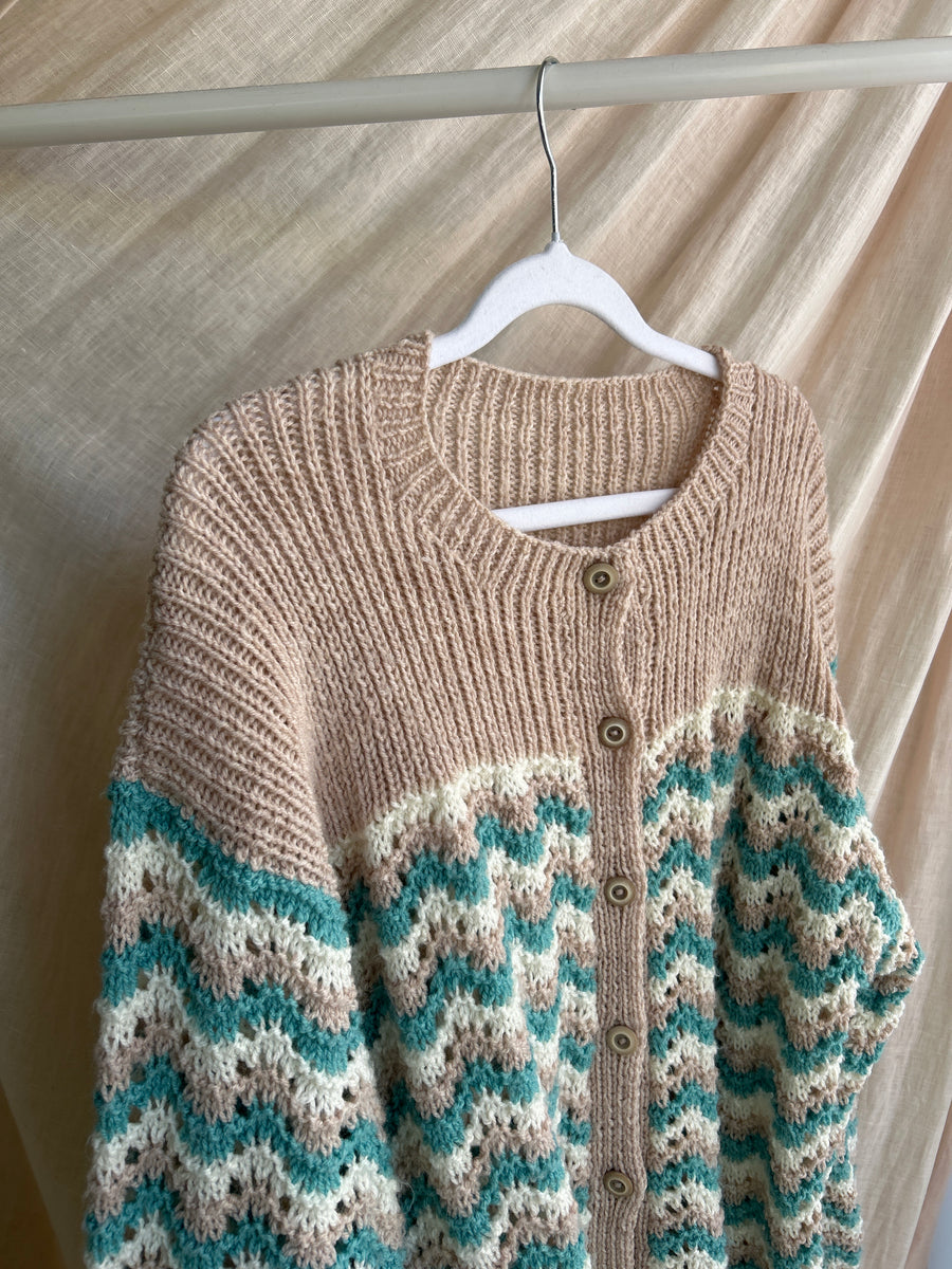Striped Balloon Sleeve Cardigan - L
