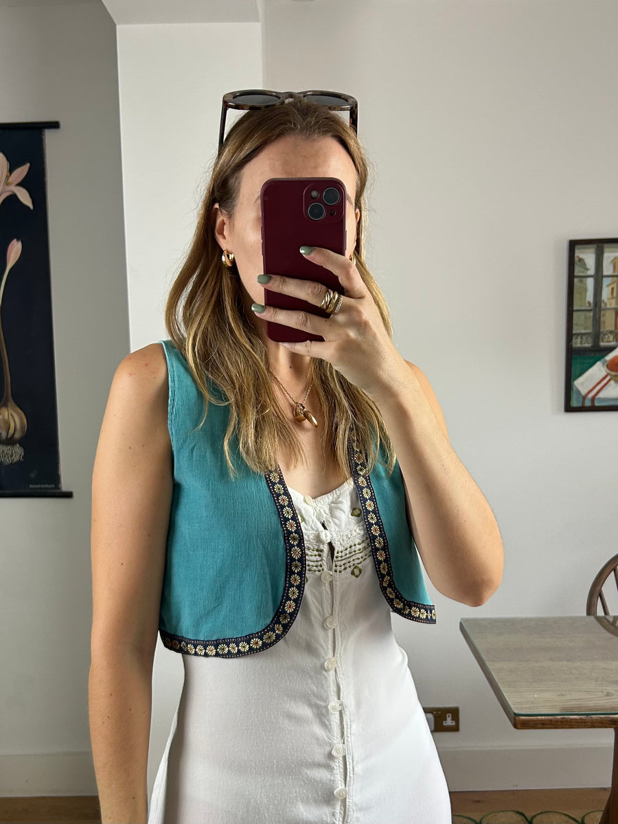 Blue Floral Waistcoat - S