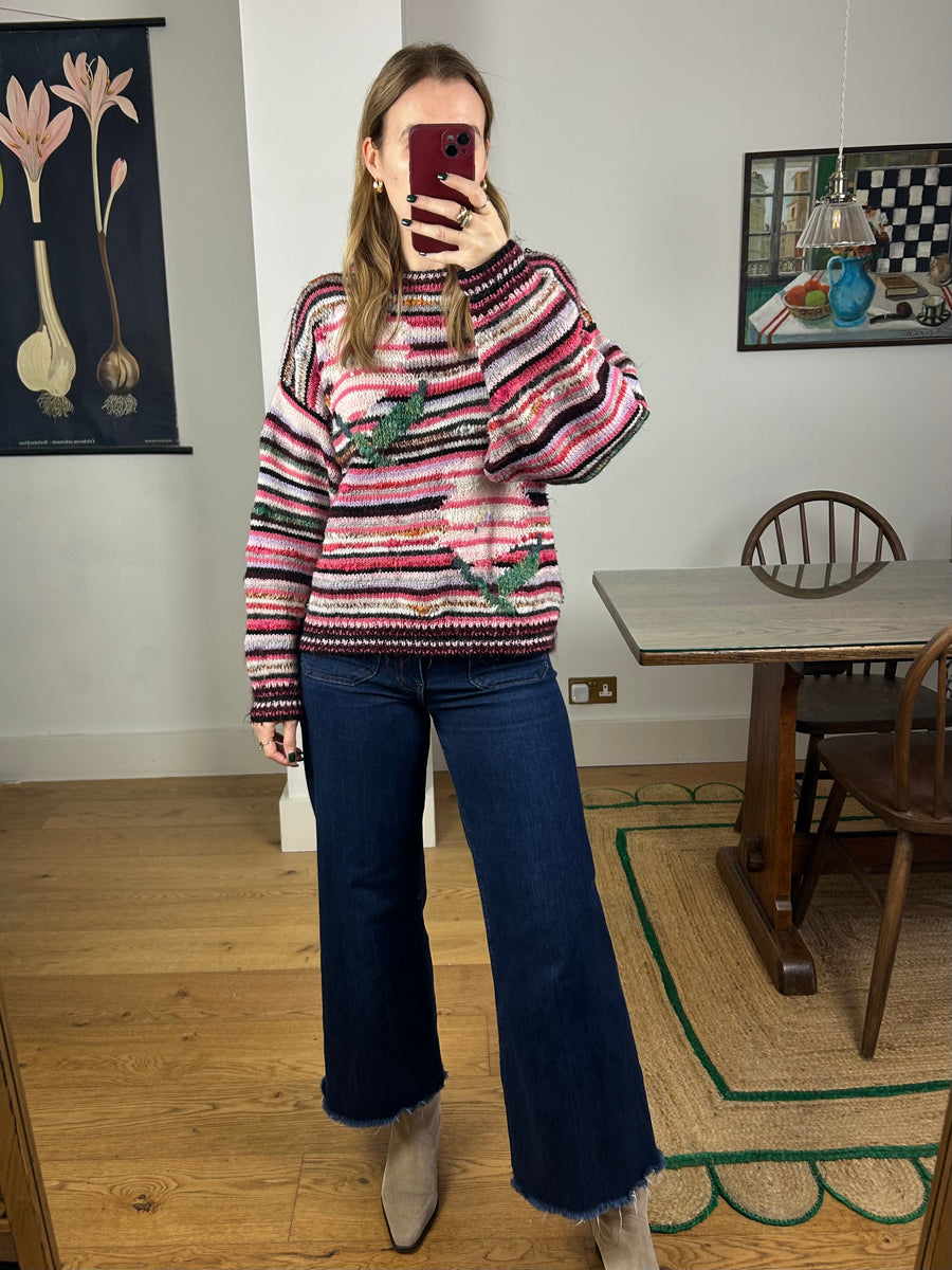 Stripe & Floral Jumper - M