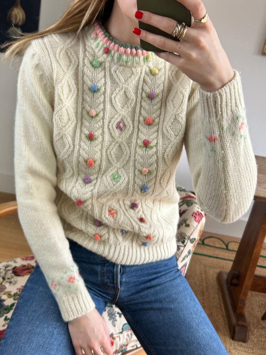 Embroidered Cable Knit Jumper - S