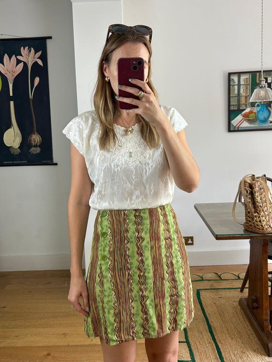 Green & Brown Wrap Skirt - UK 10