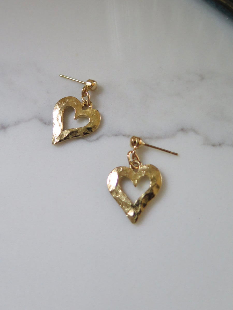 Gold Plated Hammered Heart Earrings