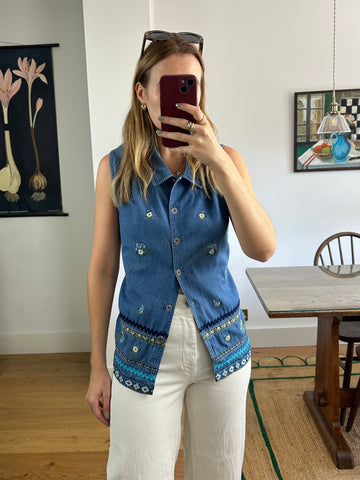 Embroidered Denim Waistcoat - XXL