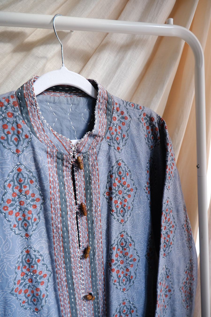 Blue Cotton Print Jacket - M-L