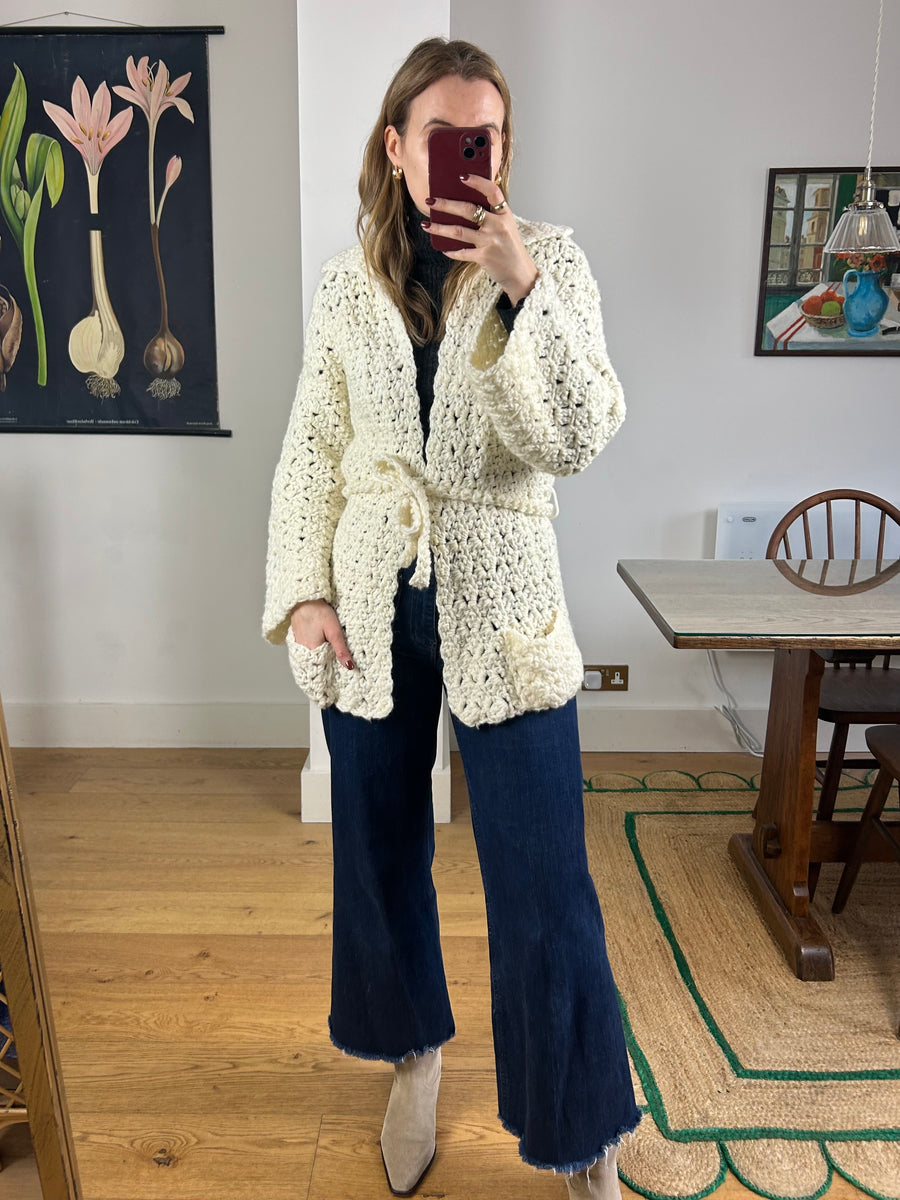 Cream Crochet Cardigan - S-M